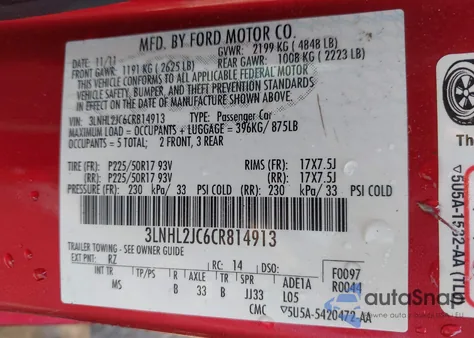 2012 Lincoln Mkz из США, поврежденный, VIN 3LNHL2JC6CR814913